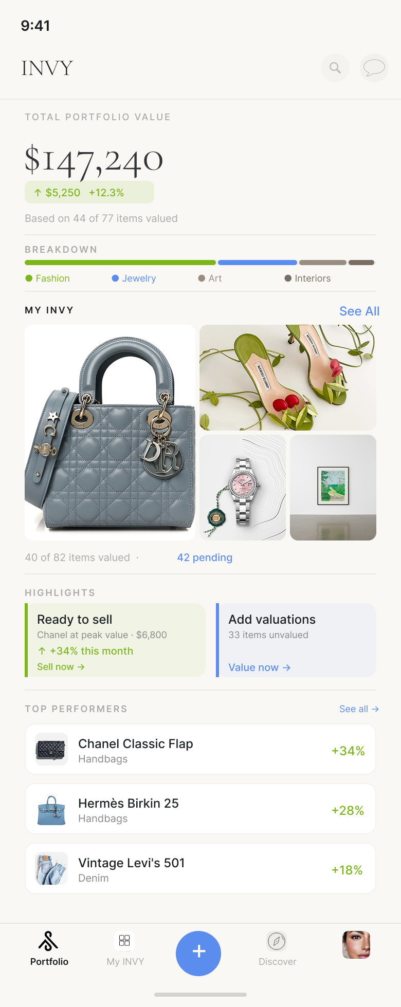 INVY Portfolio Home — your closet, valued